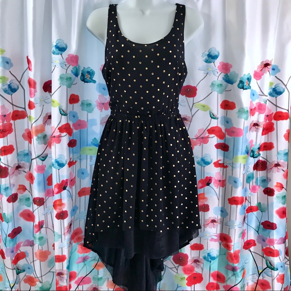 💙 Dark Navy & Gold Backless Hi Lo Dress Sz L